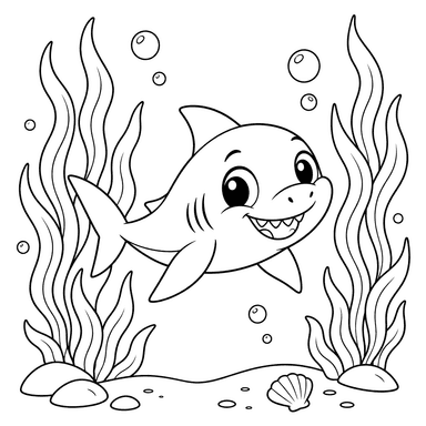 Baby Shark Among Tall Seaweed