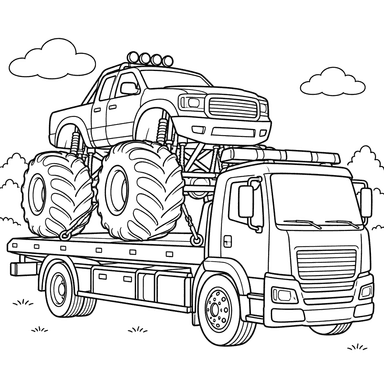 Monster Truck on a Flatbed Tow Truck