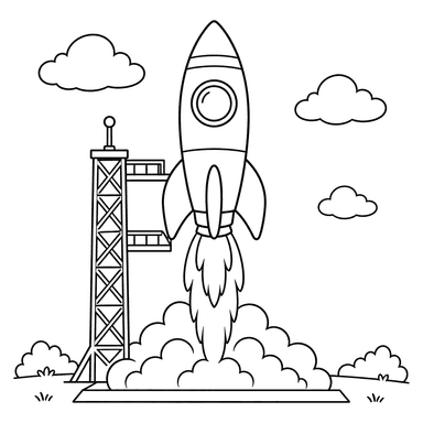 Rocket Launch from a Spaceport Coloring Page
