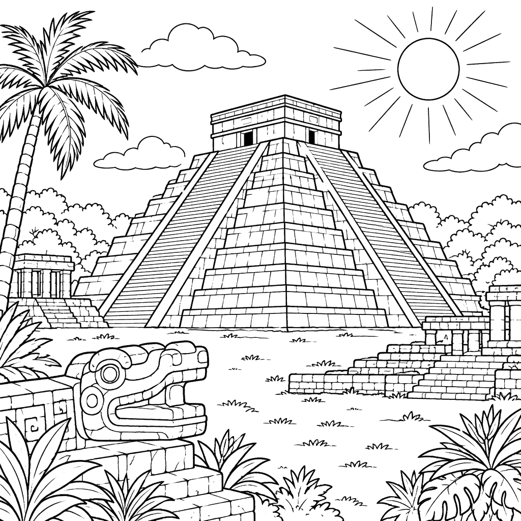 Chichén Itzá Under the Sun, Mexico Coloring Page