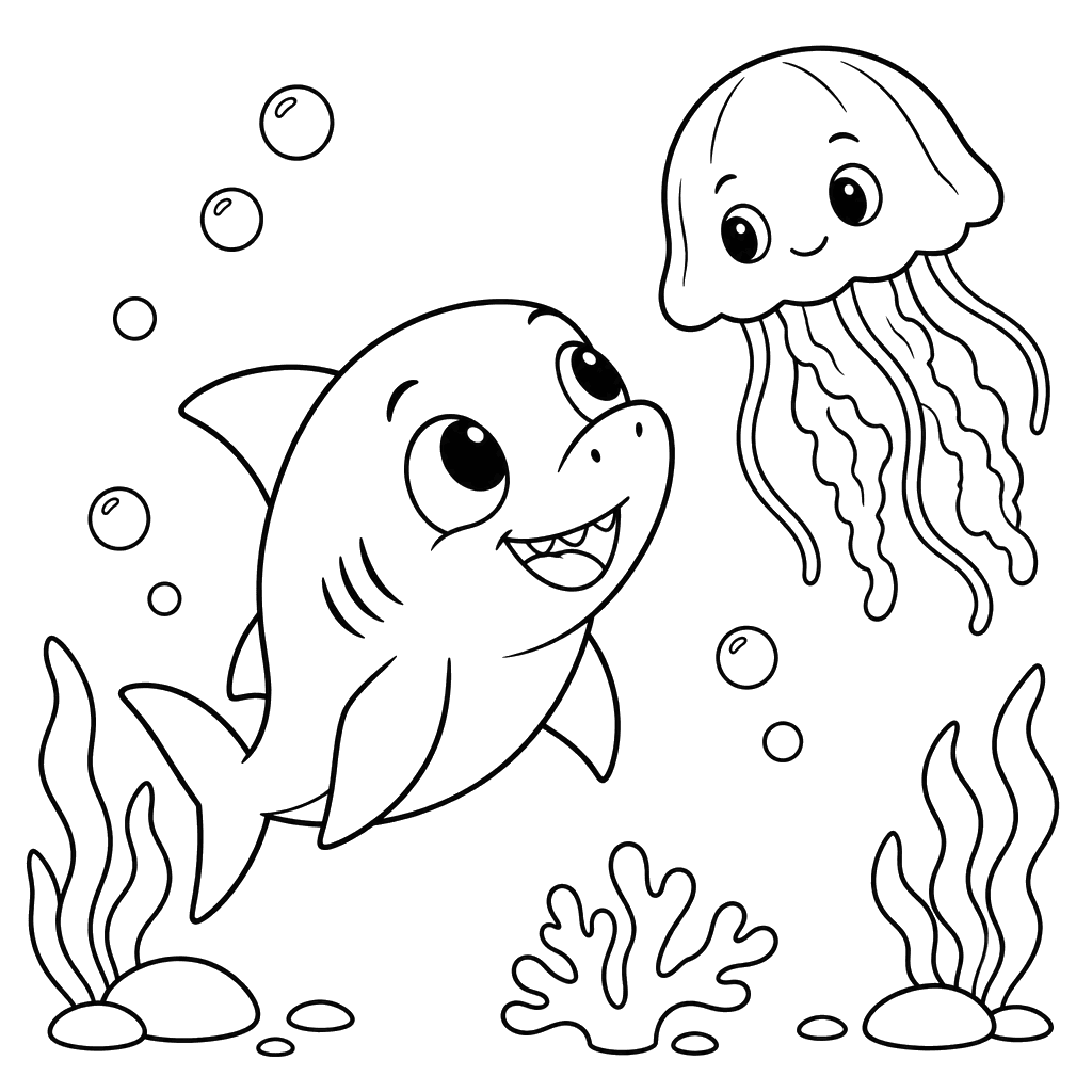 Baby Shark Looking at a Jellyfish