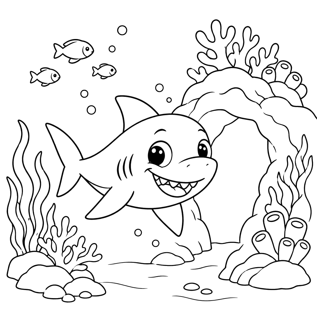 Baby Shark at the Reef Entrance Coloring Page