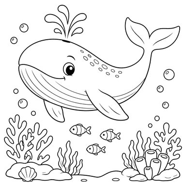 Whale Above a Coral Reef Coloring Page