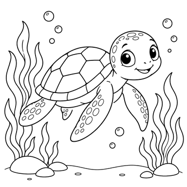 Sea Turtle Among Seaweed Coloring Page