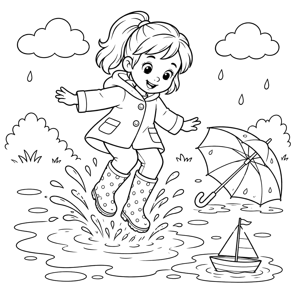 Girl Jumping in a Puddle
