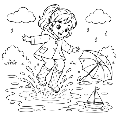 Girl Jumping in a Puddle