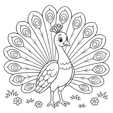 Peacock with a Fanned Tail Coloring Page