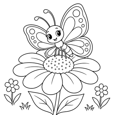 Butterfly on a Large Flower Coloring Page