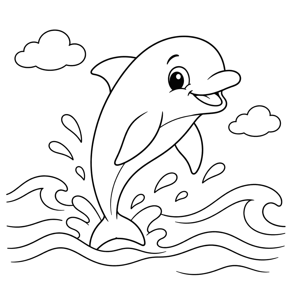 Dolphin Among Ocean Waves Coloring Page