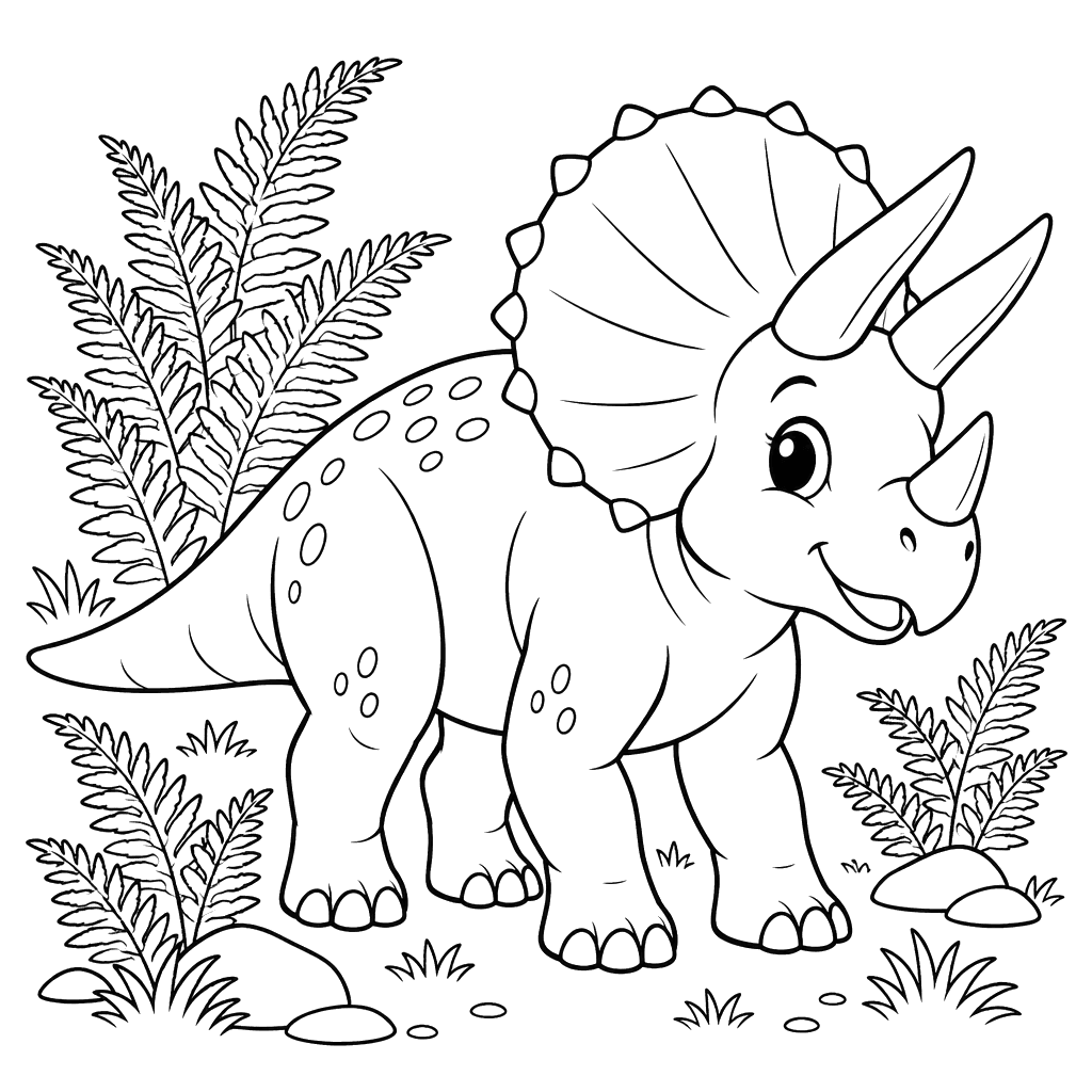 Triceratops Among Ferns Coloring Page