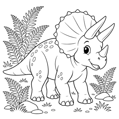 Triceratops Among Ferns Coloring Page