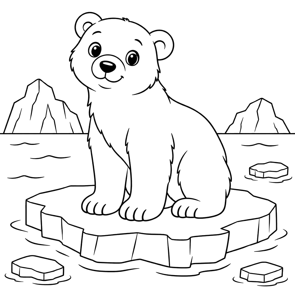 Polar Bear on an Ice Floe Coloring Page