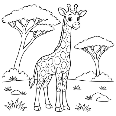 Giraffe Among Acacia Trees Coloring Page