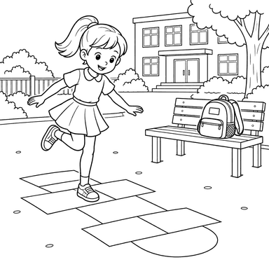 Girl Playing Hopscotch at School
