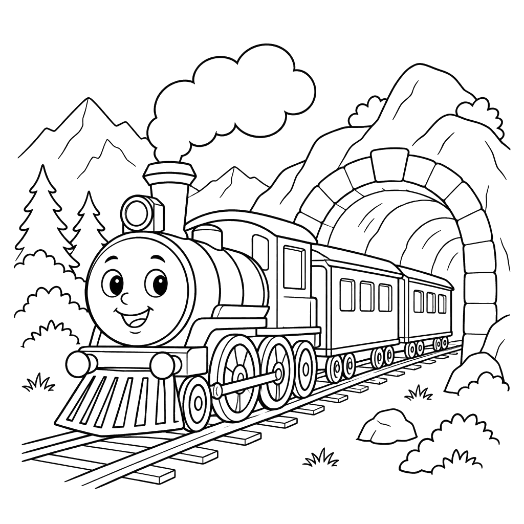 Steam Train at a Mountain Tunnel