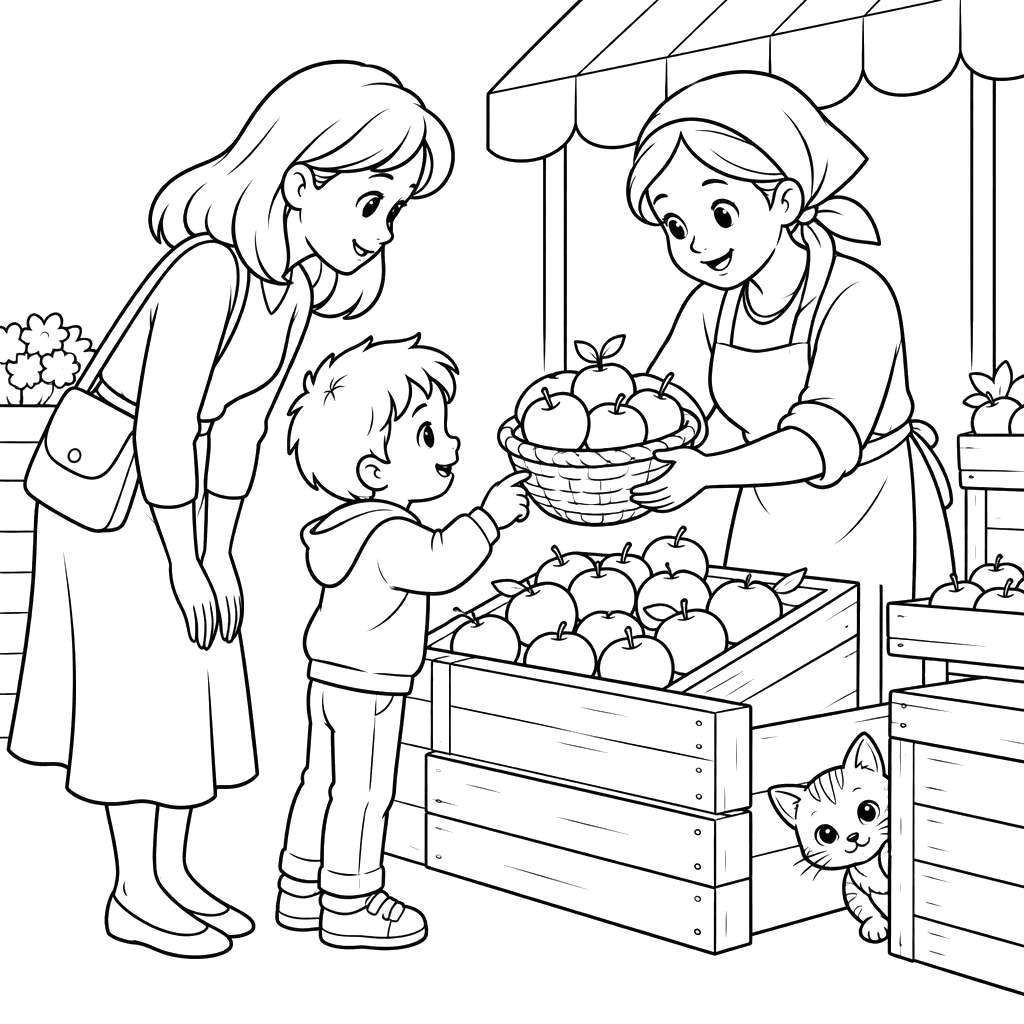 Boy and Mother Choosing Apples