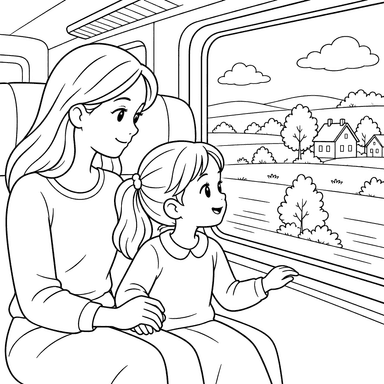 Mother and Daughter on a Train
