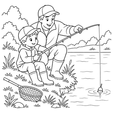 Father and Son Fishing Coloring Page