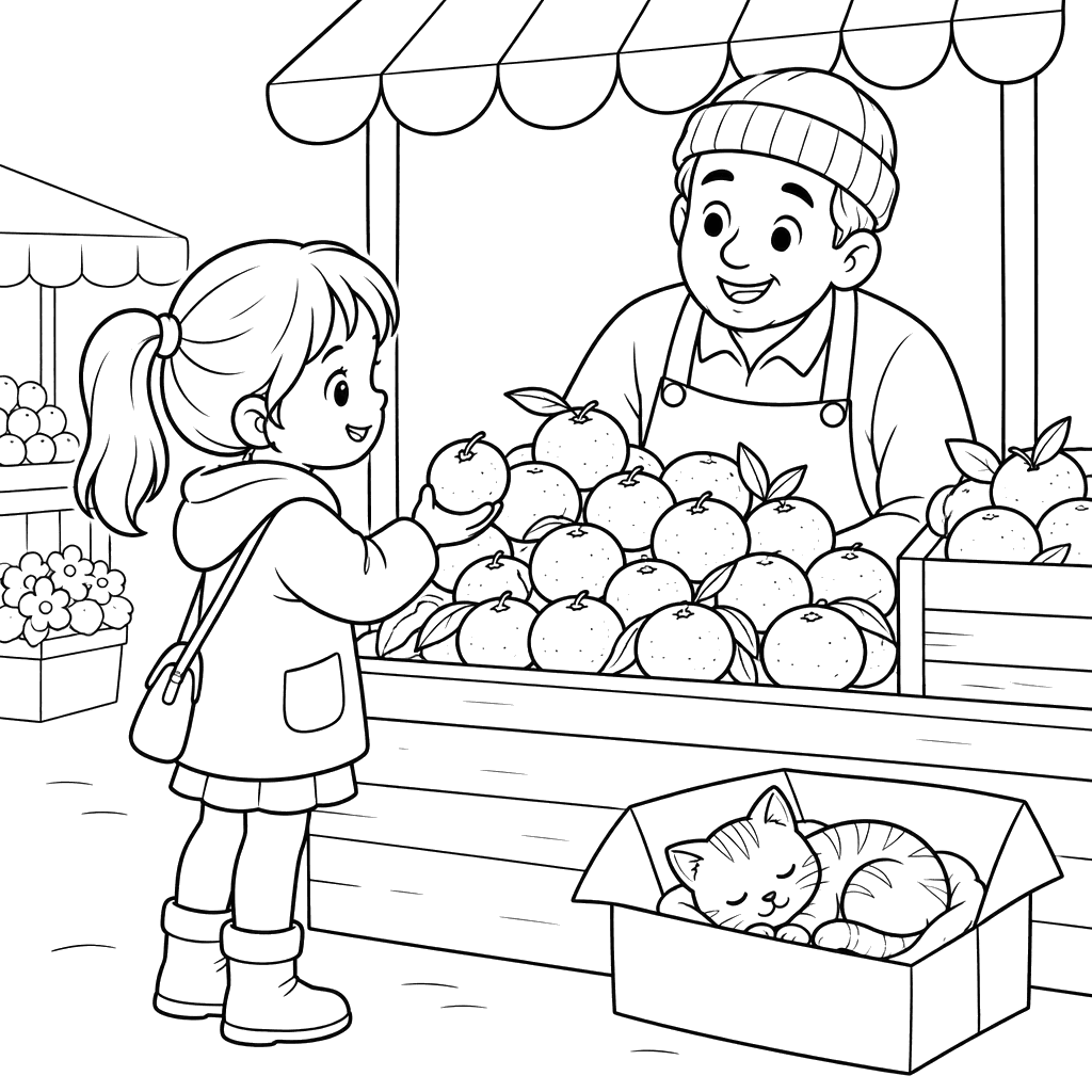 Girl Choosing Mandarins at the Market