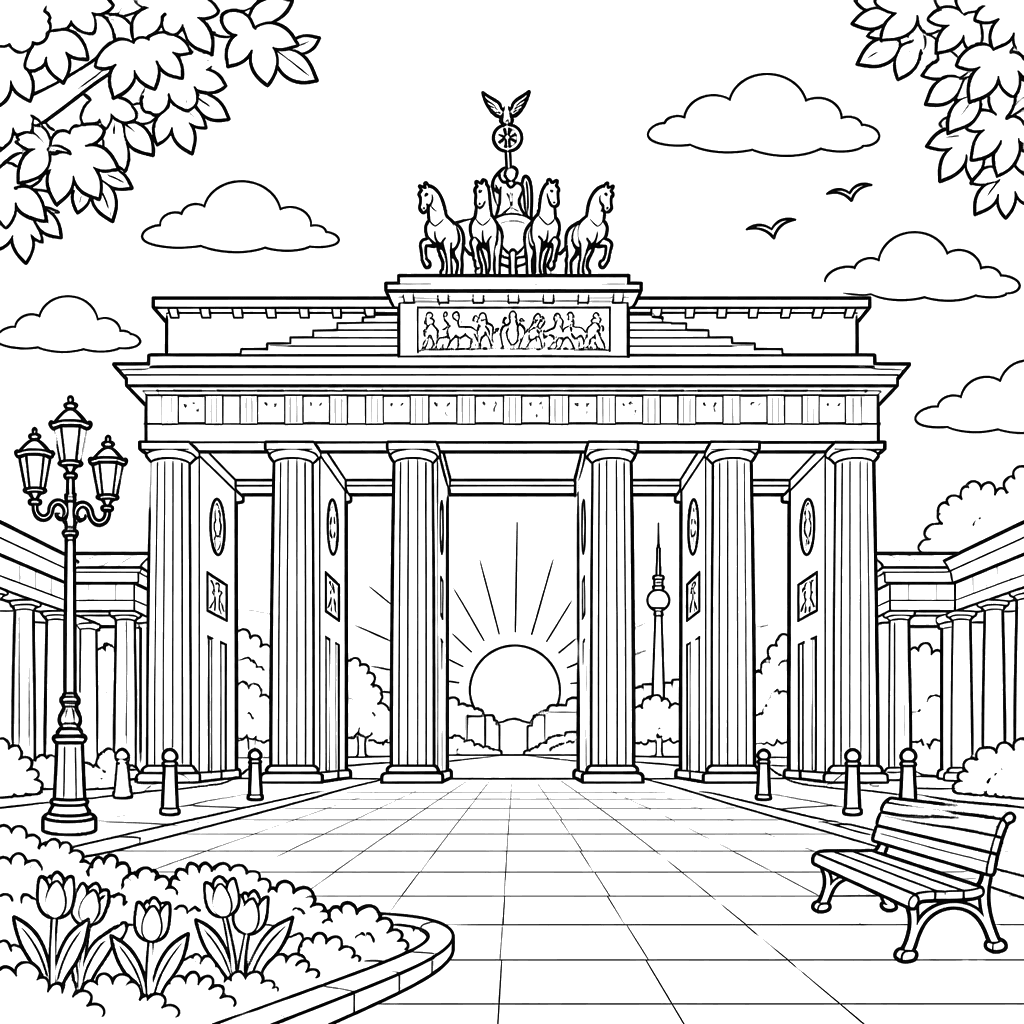 Brandenburg Gate at Sunrise Coloring Page