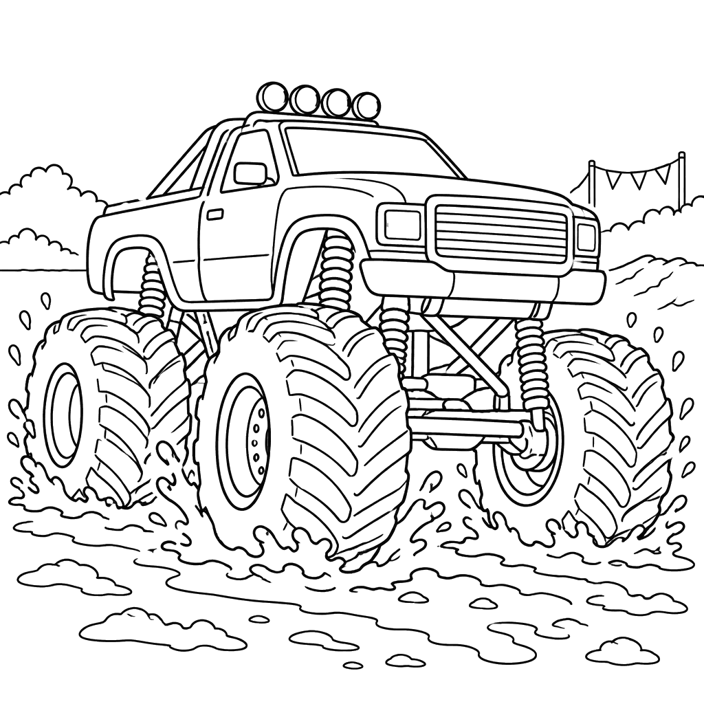 Monster Truck on a Muddy Track Coloring Page