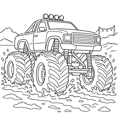 Monster Truck on a Muddy Track Coloring Page