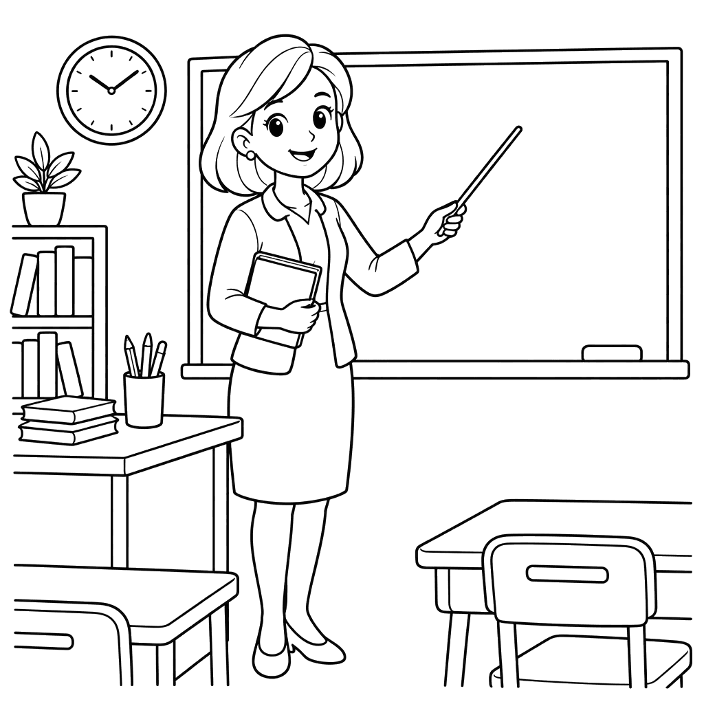 Teacher at the Classroom Board Coloring Page