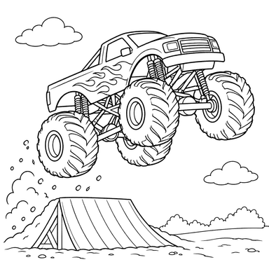 Monster Truck Jumping a Ramp Coloring Page