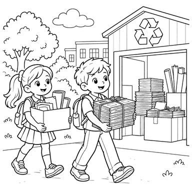 Schoolchildren Bringing Waste Paper to a Collection Point