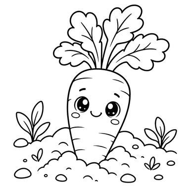Cute Carrot in the Garden Coloring Page