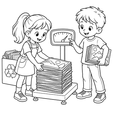 Children Weighing Magazines Coloring Page