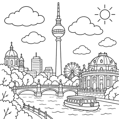 Berlin TV Tower, Germany Coloring Page