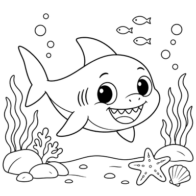 Cartoon Baby Shark on the Seafloor