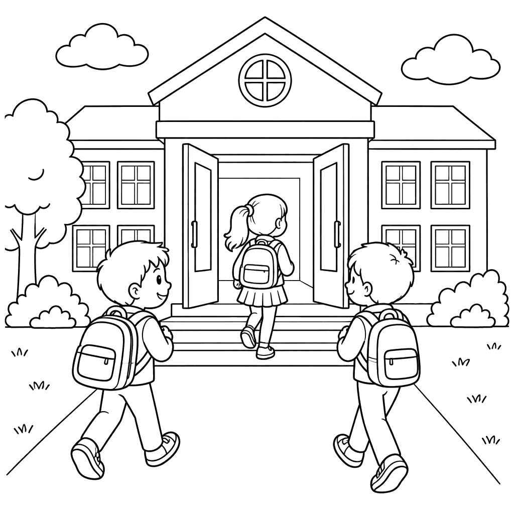 Children Entering a School Building
