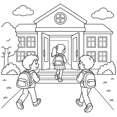 Children Entering a School Building