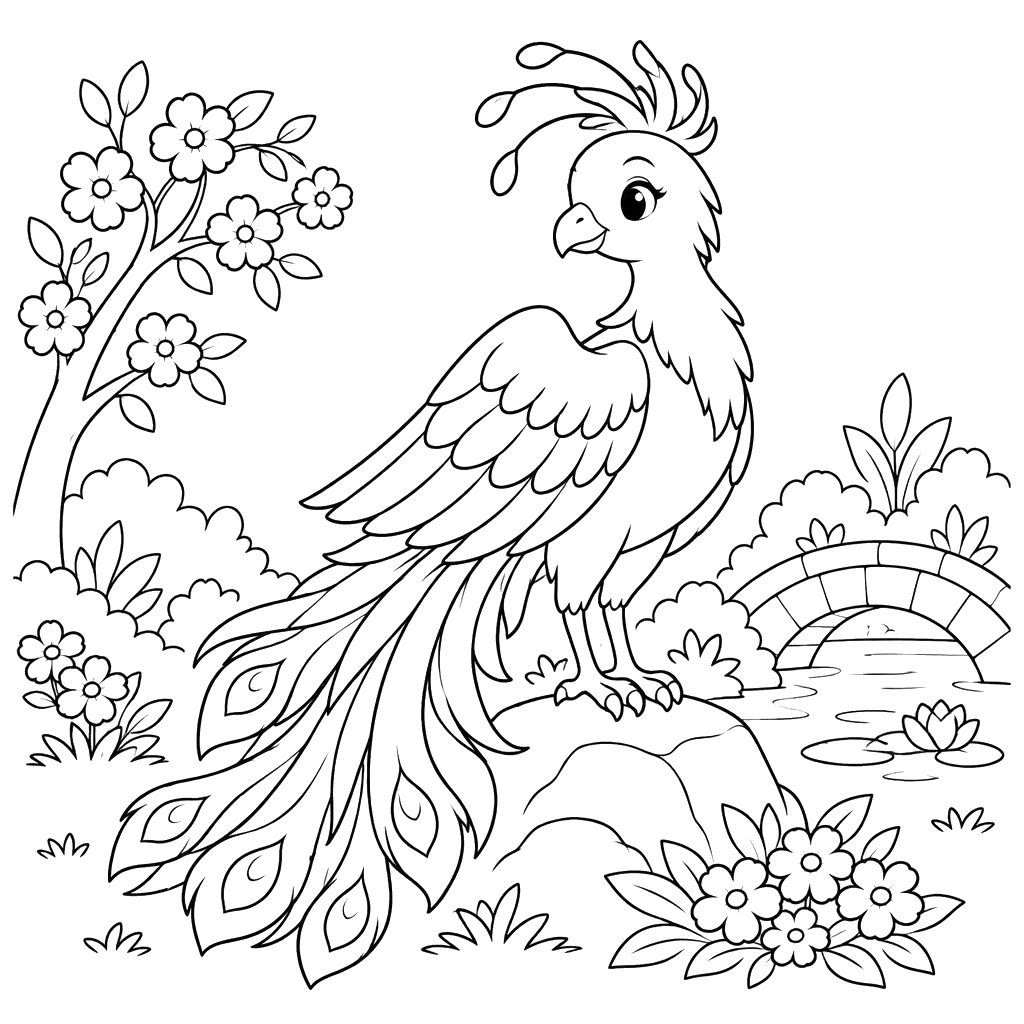 Firebird in a Flower Garden