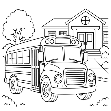 School Bus at the School Entrance Coloring Page