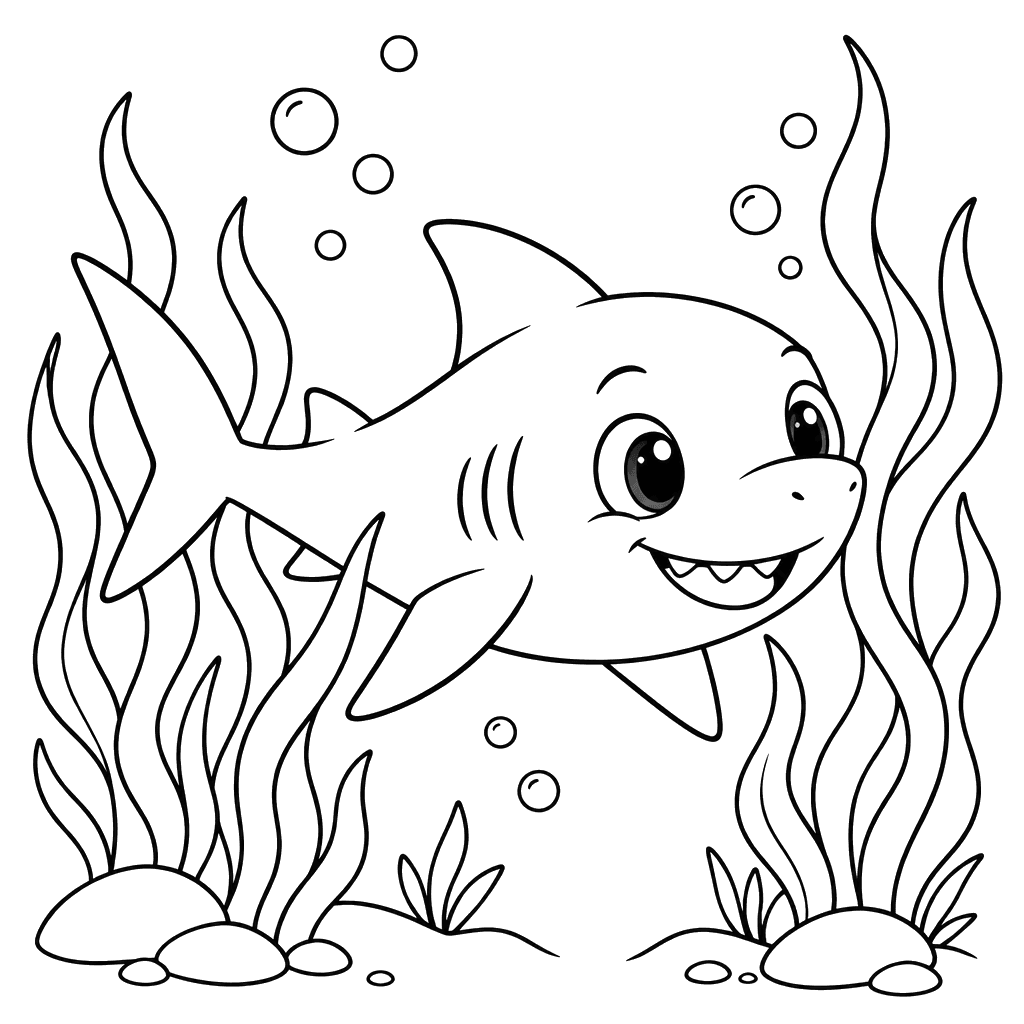 Baby Shark Swimming Through Seaweed