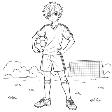 Anime Boy with a Soccer Ball Coloring Page