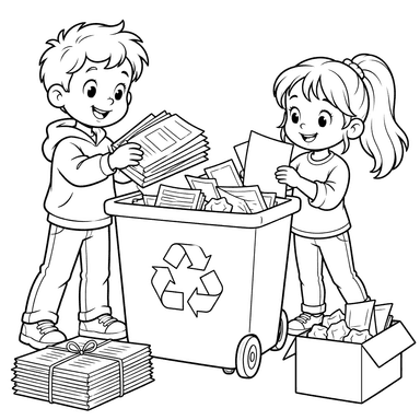 Kids Recycling Paper Coloring Page
