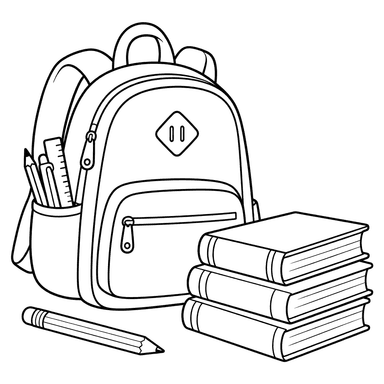Backpack with Textbooks Coloring Page