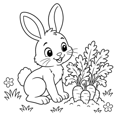 Baby Rabbit by a Carrot Patch Coloring Page