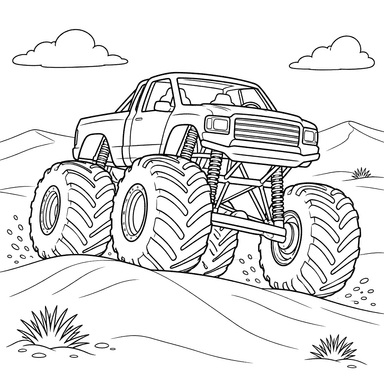 Monster Truck on Sand Dunes Coloring Page