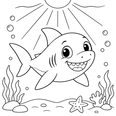 Baby Shark in Sunlight Coloring Page