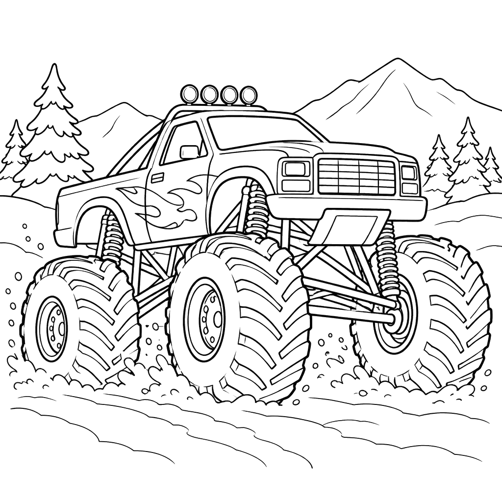 Monster Truck on a Snowy Mountain Trail