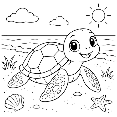Sea Turtle on a Sandy Shore Coloring Page