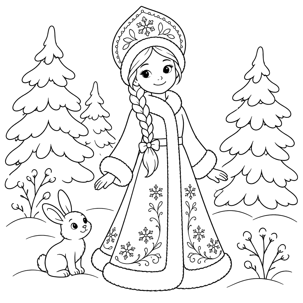 Snow Maiden in a Winter Forest