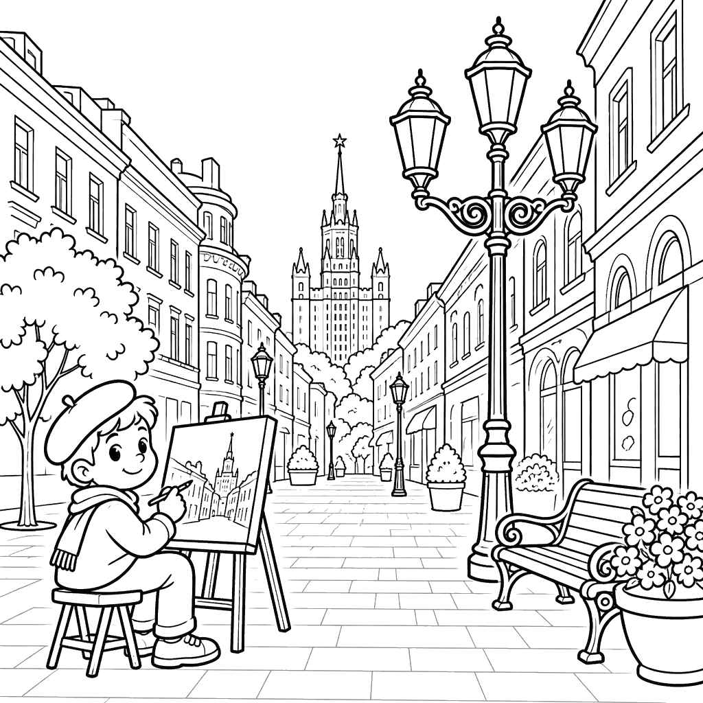 Old Arbat Moscow Coloring Page