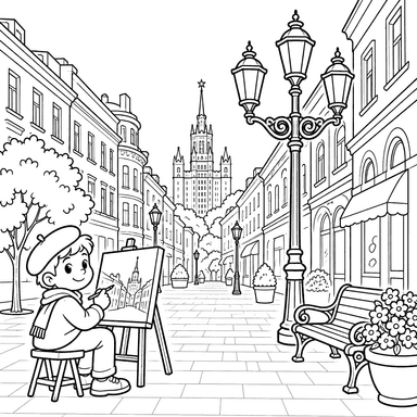 Old Arbat Moscow Coloring Page