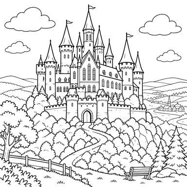 Hohenzollern Castle on a Hill Coloring Page